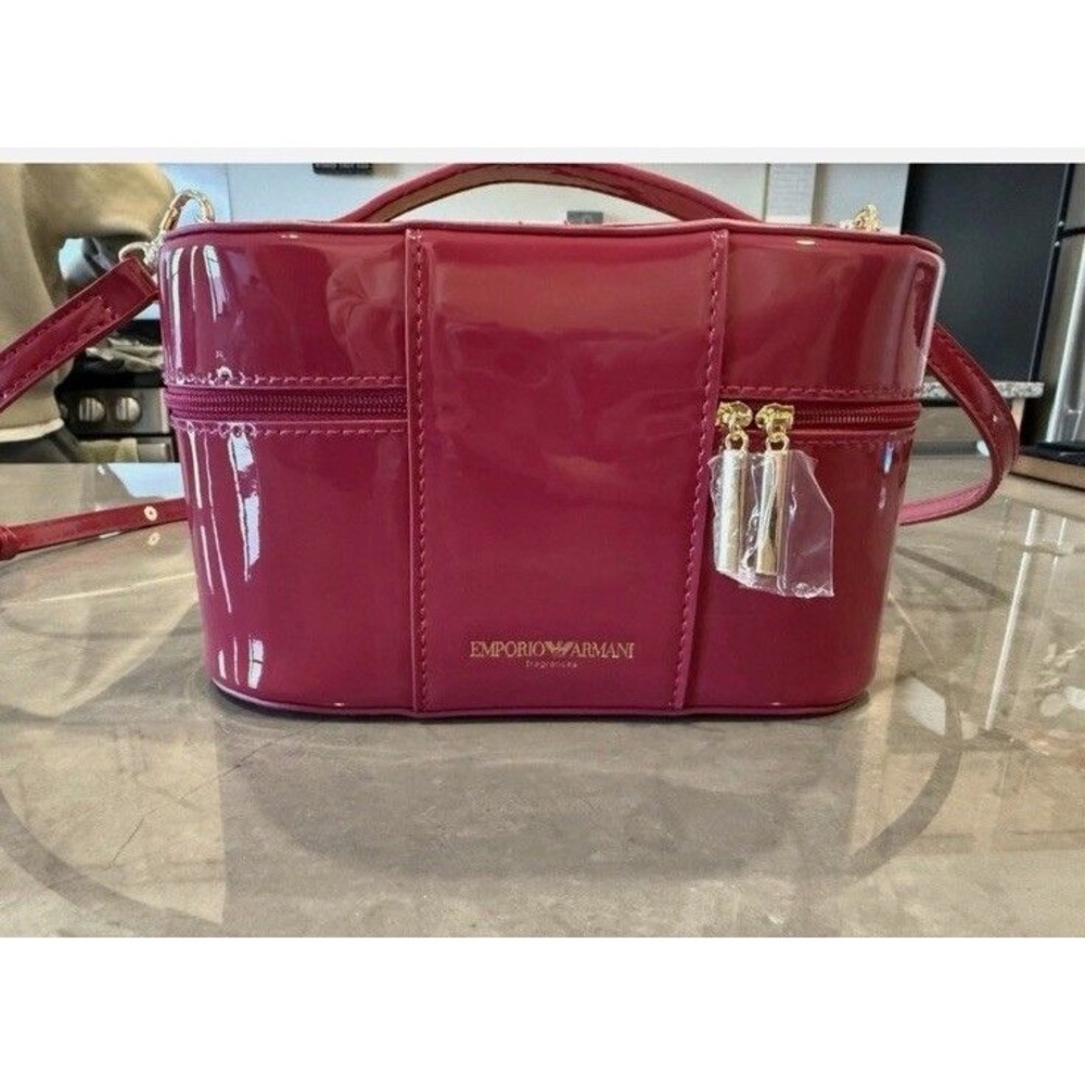 Emporio Armani Red Mini Vanity Bag Purse Oval Shaped Zipper Closure NIB